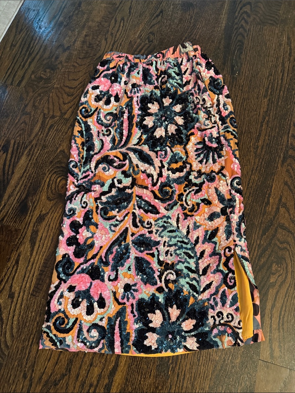 Corey Lynn Calter Sequin Floral Pencil Skirt in Pink, Orange & Black